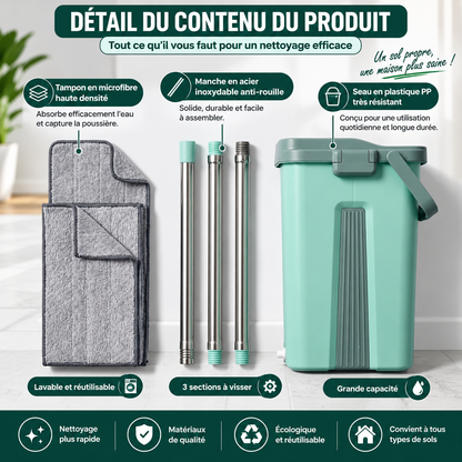 🧹 Seau Serpillière Essoreuse à Double Réservoir – Lavage & Essorage à Pression