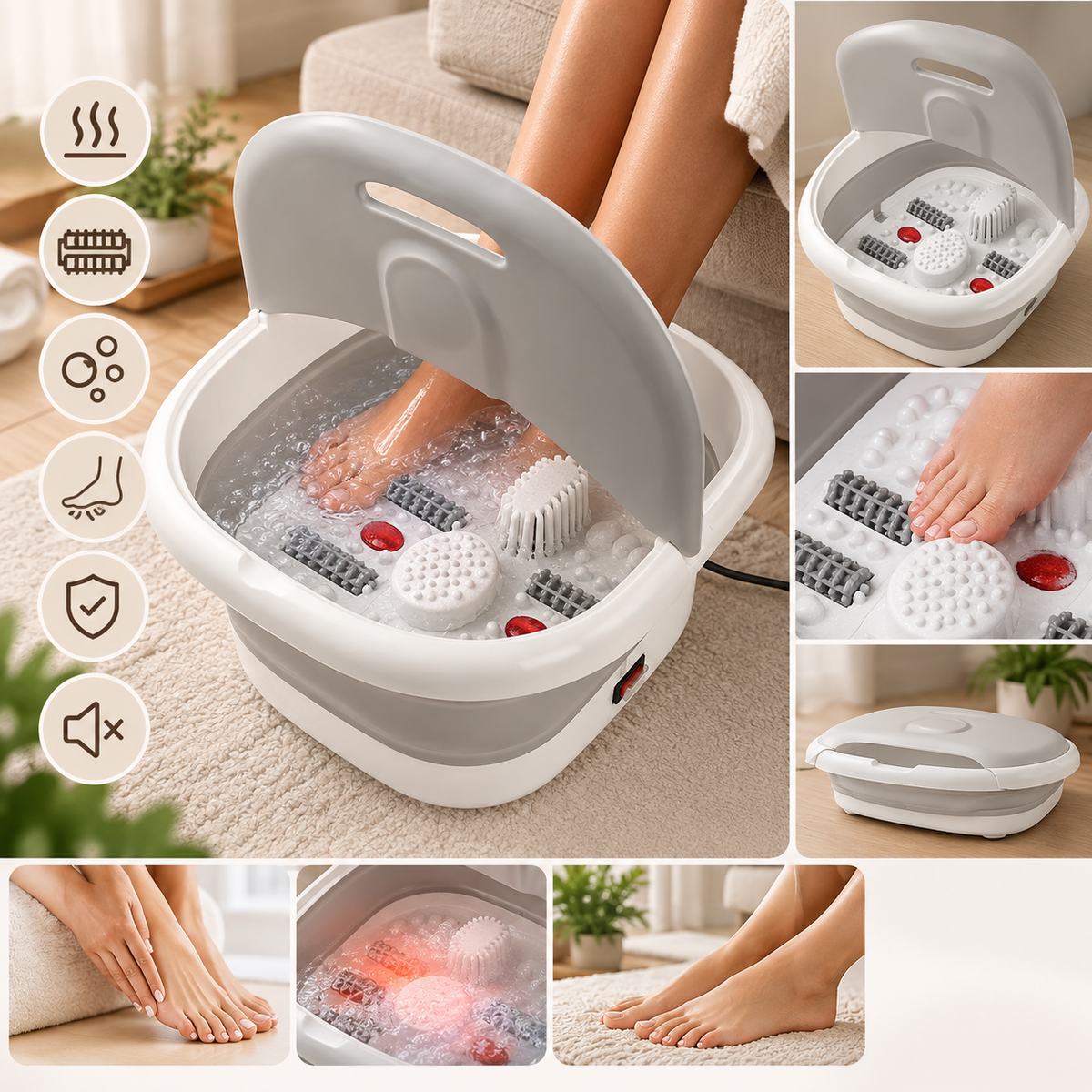 🦶 Spa Électrique pour les Pieds – Bain Massant Chauffant avec Bulles & Rouleaux